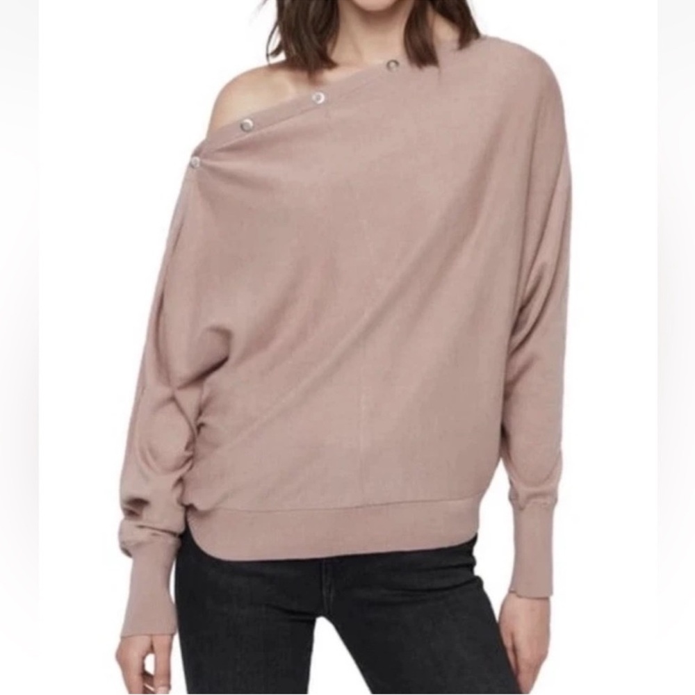 All Saints Mauve Off-the-Shoulder Sweater